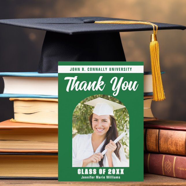 Green White Graduate Photo Arch 2024 Graduation Thank You Card (Creator Uploaded)