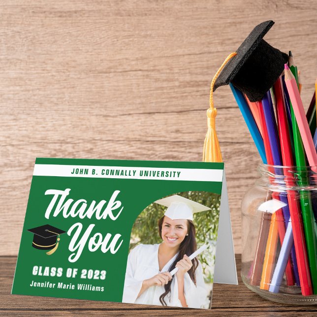 Green White Graduate Photo Arch 2025 Graduation Thank You Card (Creator Uploaded)