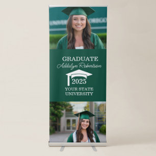 Green White Graduation 2 Photo  Retractable Banner