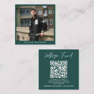 Green White Graduation College Fund QR Code Photo Enclosure Card
