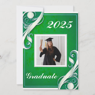 Green White Graduation Invitation