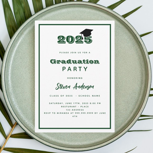 Green white Graduation Party 2025 Invitation (Creator Uploaded)