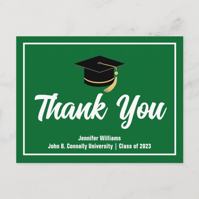 Green White Graduation Personalised Graduate Postcard (Front)