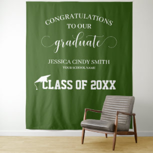 Green & White Graduation Photo Booth Prop Tapestry