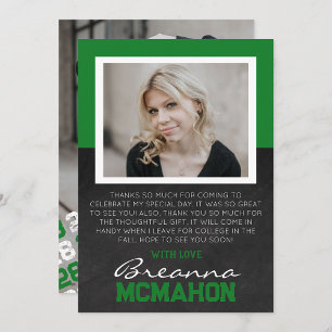 Green & White Graduation Photo Thank You Card