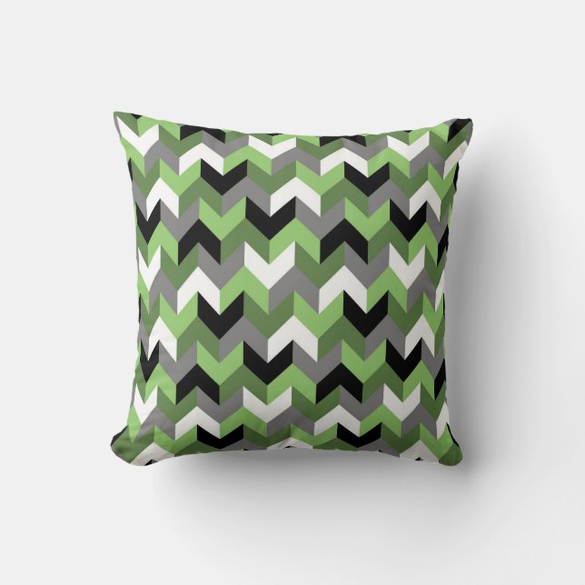 Green, White, Gray and Black Chevron Arrow Cushion (Front)