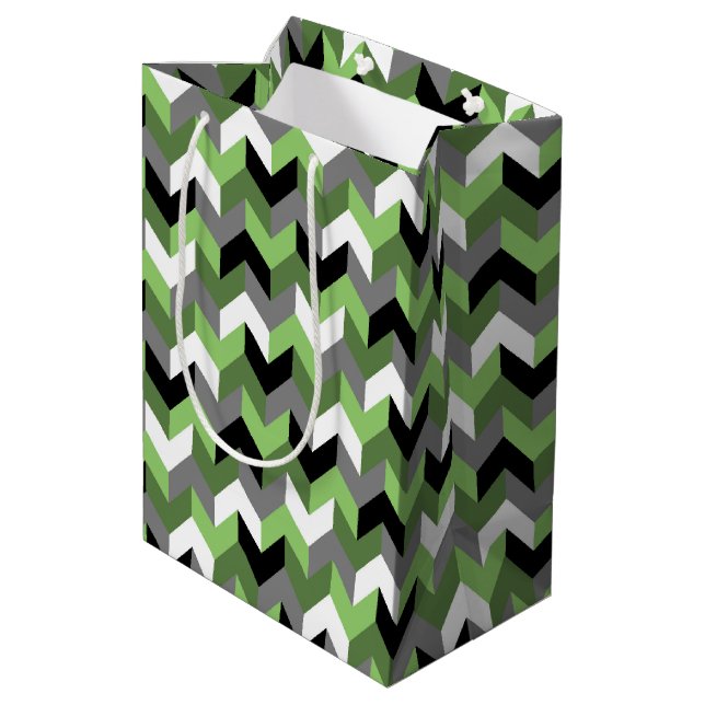 Green, White, Gray and Black Chevron Arrow Medium Gift Bag (Back Angled)