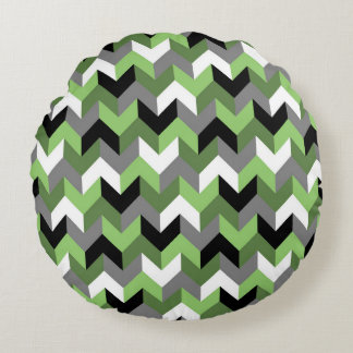 Green, White, Gray and Black Chevron Arrow Round Cushion