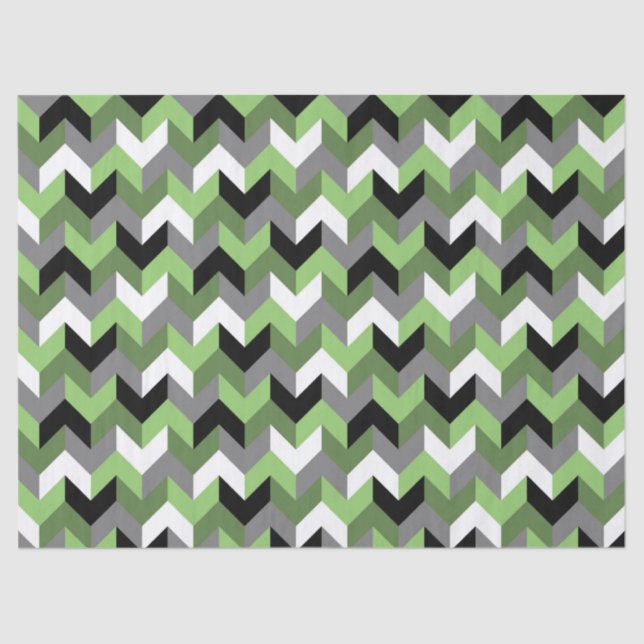 Green, White, Gray and Black Chevron Arrow Tissue Paper (Front)