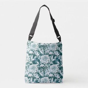 Green white/green repeat rose pattern  crossbody bag