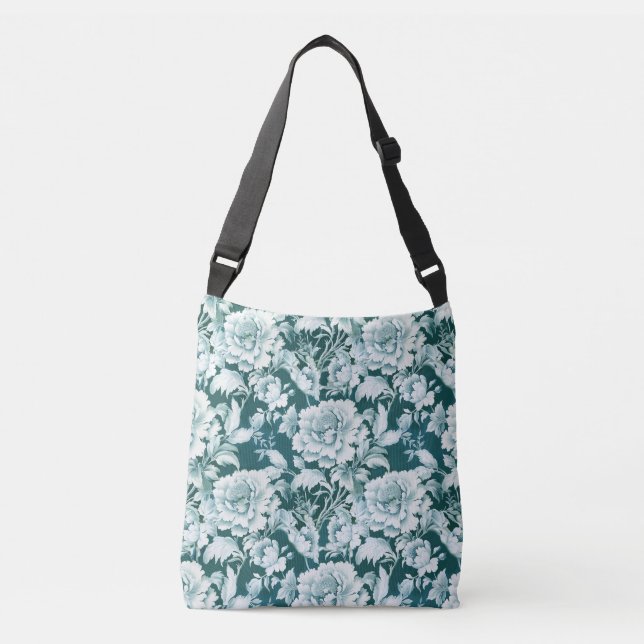 Green white/green repeat rose pattern  crossbody bag (Front)