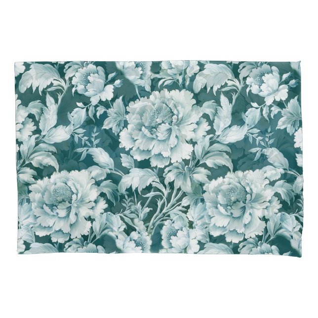 Green white/green repeat rose pattern  pillowcase (Front)