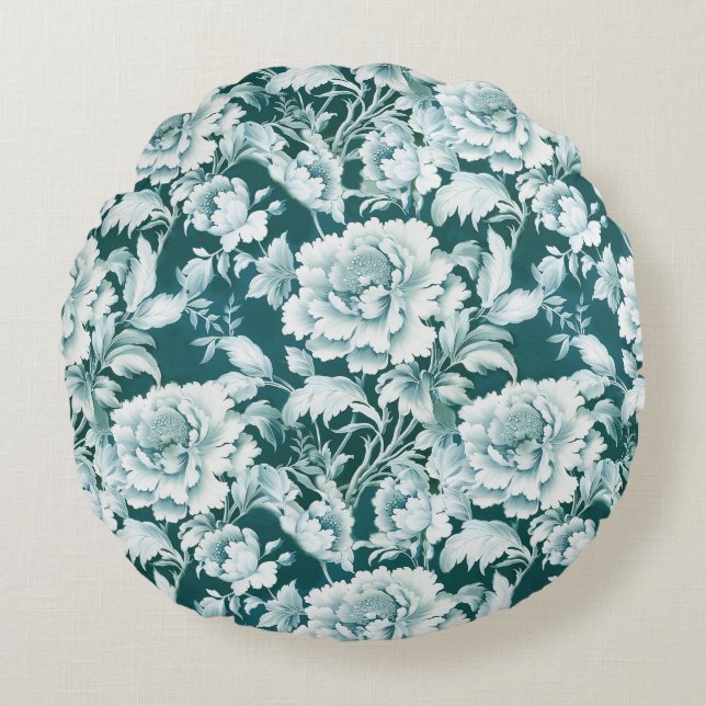 Green white/green repeat rose pattern  round cushion (Front)