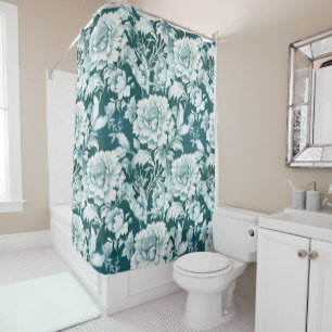 Green white/green repeat rose pattern  shower curtain