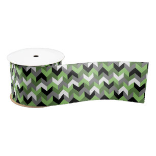 Green, White, Grey and Black Chevron Arrow Satin Ribbon