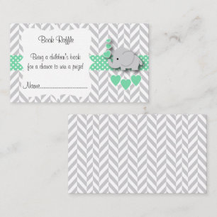 Green, White Grey Elephant Baby Shower Book Raffle Enclosure Card