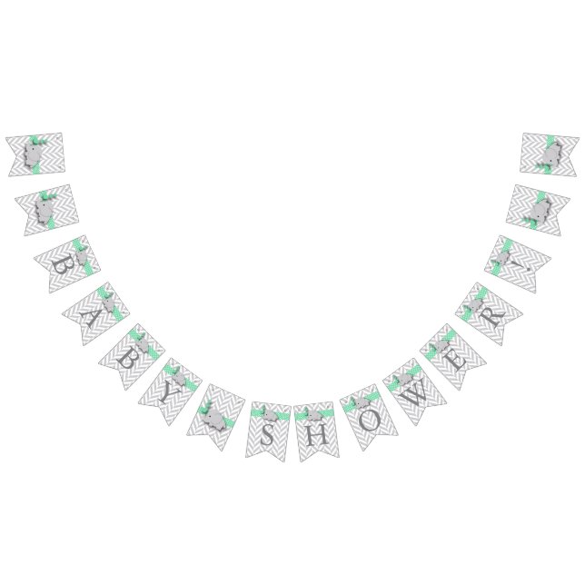 Green, White Grey Elephant Baby Shower Bunting (All)