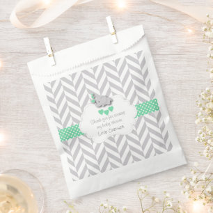 Green, White Grey Elephant Baby Shower Favour Bags