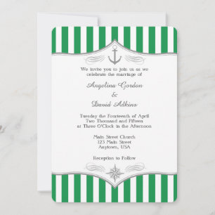 Green White Grey Nautical Wedding Invitation