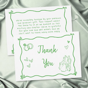 Green White Hand Drawn Heart Whimsical Thank You Card