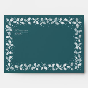 Green + White Hand Printed Holly Return Address A7 Envelope