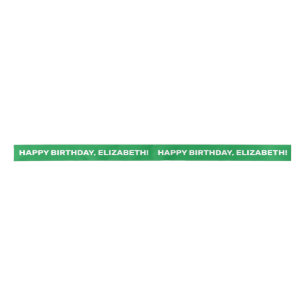 Green White Happy Birthday Name   Personalised Satin Ribbon