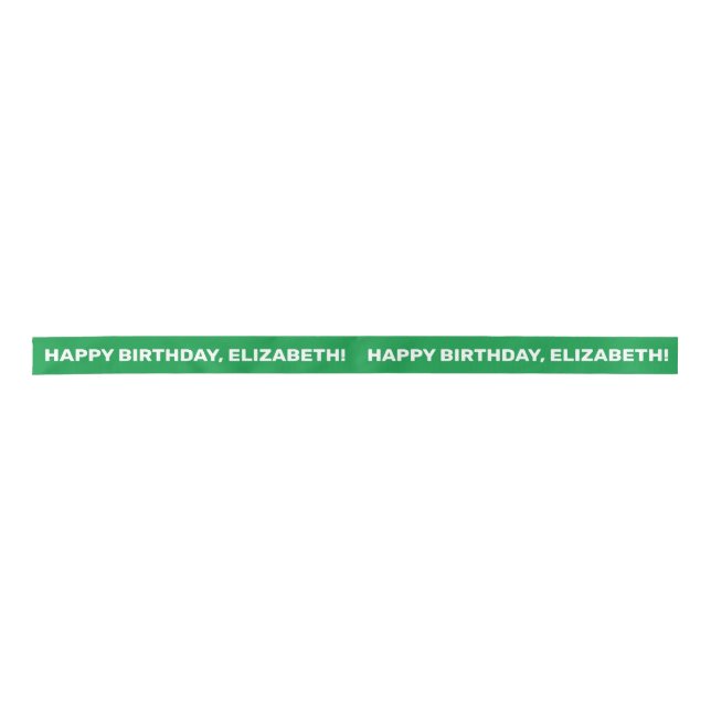 Green White Happy Birthday Name | Personalised Satin Ribbon (Front)