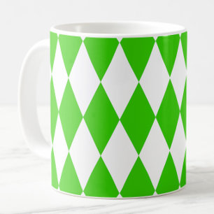 Green White Harlequin Diamonds Checkers Design  Coffee Mug