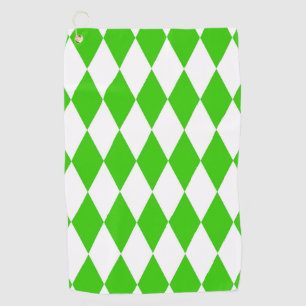 Green White Harlequin Diamonds Checkers Design  Golf Towel