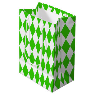 Green White Harlequin Diamonds Checkers Design Medium Gift Bag