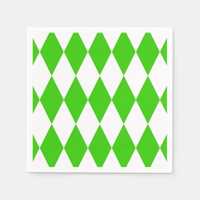 Green White Harlequin Diamonds Checkers Design  Napkin (Front)