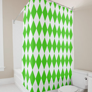 Green White Harlequin Diamonds Checkers Design  Shower Curtain