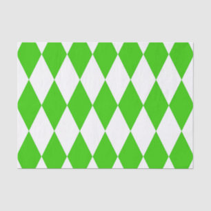 Green White Harlequin Diamonds Checkers Design  Tissue Paper