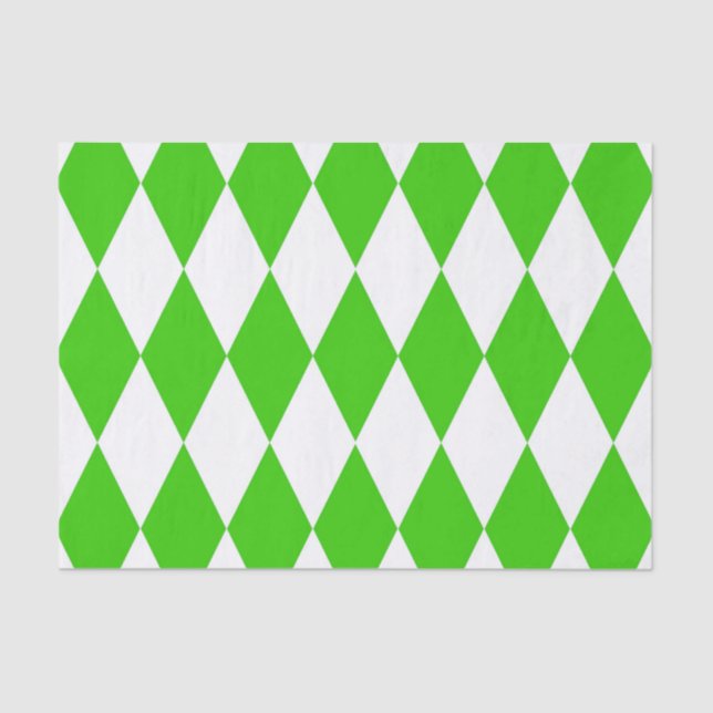 Green White Harlequin Diamonds Checkers Design  Tissue Paper (Front)
