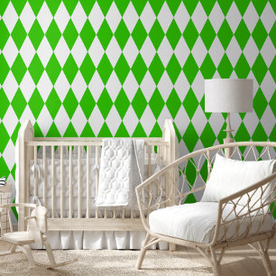 Green White Harlequin Diamonds Checkers Design Wallpaper