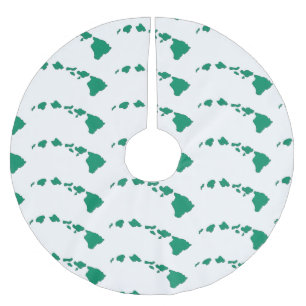 Green white Hawaii islands pattern tree skirt