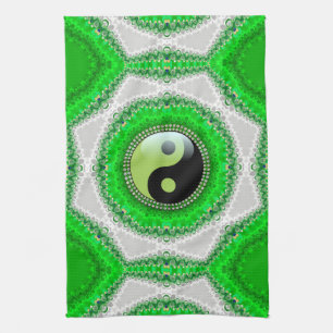Green White Hexagon Swirl YinYang Kitchen Cloth