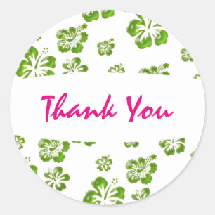 Green & White Hibiscus Flower Floral Party Sticker