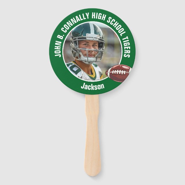 Green White High School Football Player Photo Hand Fan (Front)