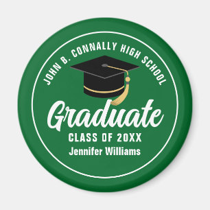 Green White High School Graduate Custom Graduation Magnet
