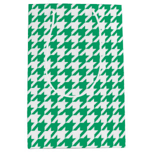 Green White Houndstooth Check Medium Gift Bag