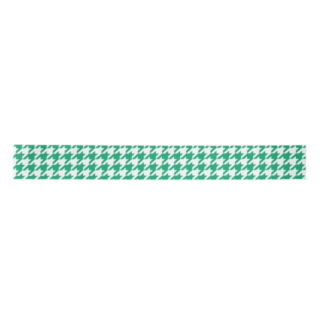 Green White Houndstooth Check Satin Ribbon (Front)