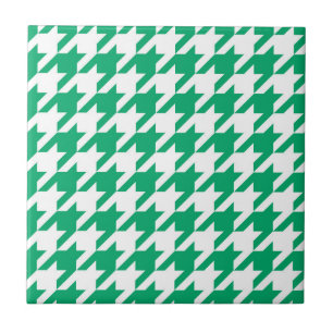Green White Houndstooth Check Tile