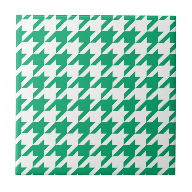 Green White Houndstooth Check Tile (Front)