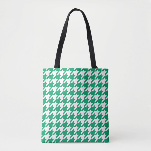 Green White Houndstooth Check Tote Bag (Front)