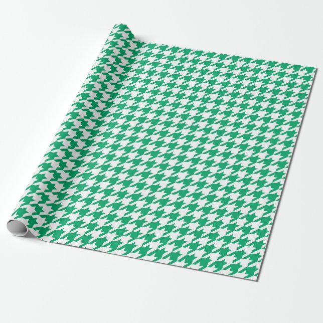 Green White Houndstooth Check Wrapping Paper (Unrolled)