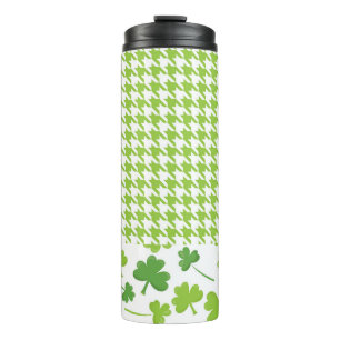 GREEN & WHITE HOUNDSTOOTH PATTERN WITH SHAMROCKS THERMAL TUMBLER