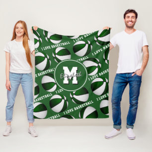 green white I love basketball team colours Fleece 