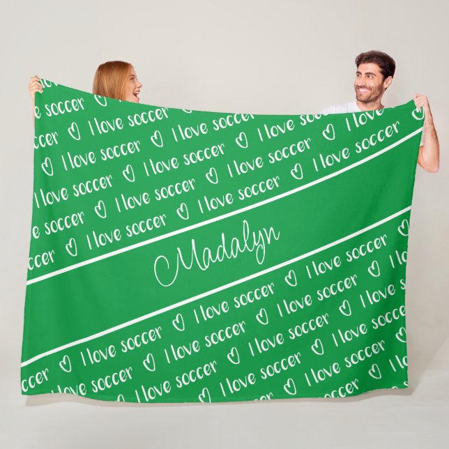 green white I love soccer text pattern  Fleece Blanket (In Situ)