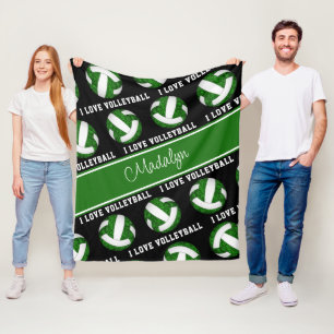 green white I love volleyball text phrase Fleece Blanket